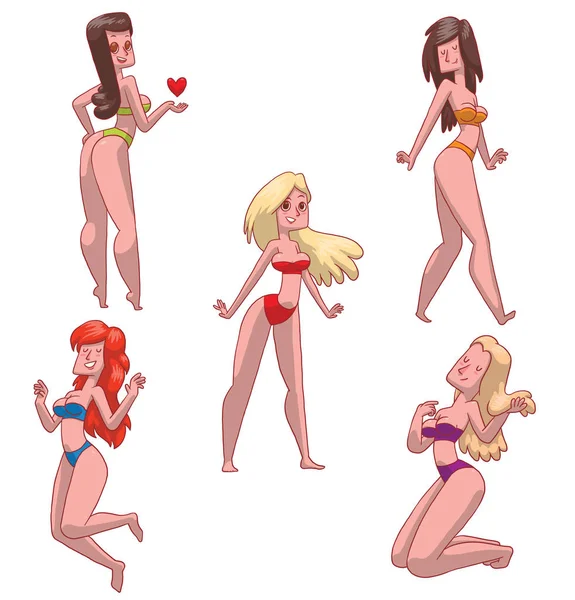 Ensemble de belles filles en bikini, image couleur — Image vectorielle