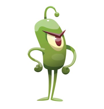 Kızgın ayakta komik yeşil mikrop