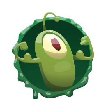 Yuvarlak kare, kas gösterilen komik yeşil mikrop