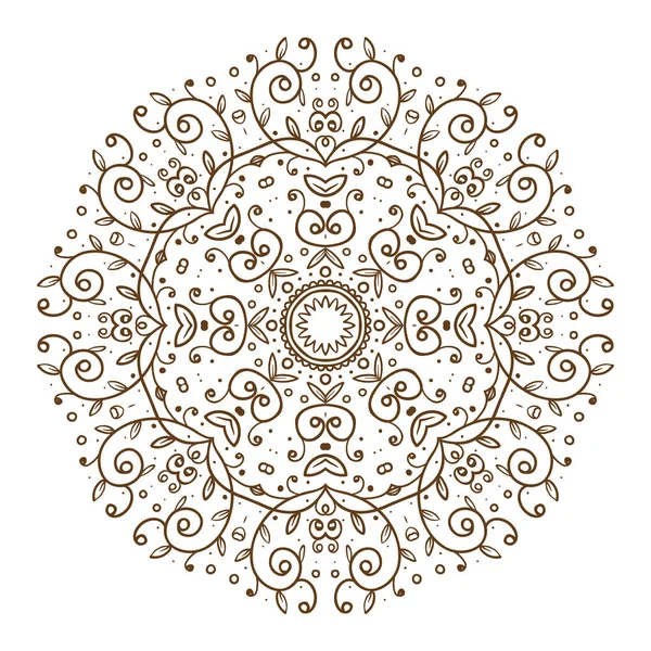 Round pattern with flowers and leaves, monochrome — Stock Vector