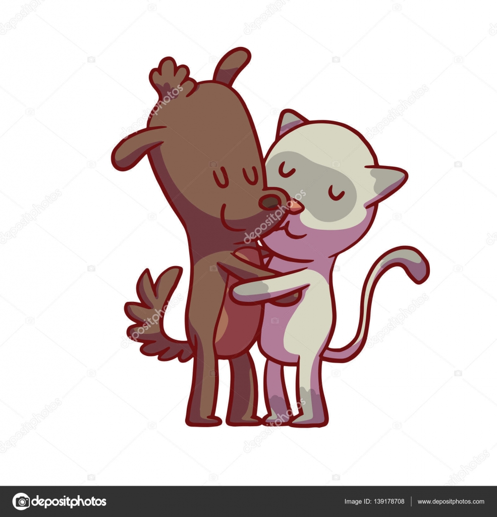 Hugging animals, dog and cat — Stock Vector © IvanNikulin 139178708