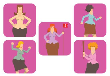 Yuvarlak iş kadınları çerçevelerle kümesi