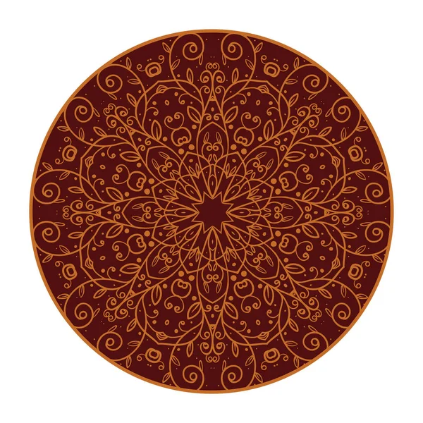 Patrón marrón con flores y hojas en círculo — Vector de stock
