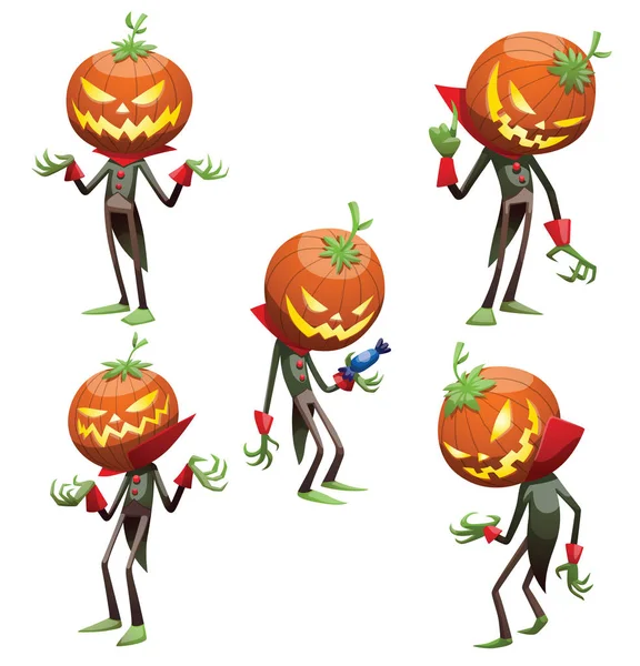 Juego de cinco Jack O 'Lantern — Archivo Imágenes Vectoriales