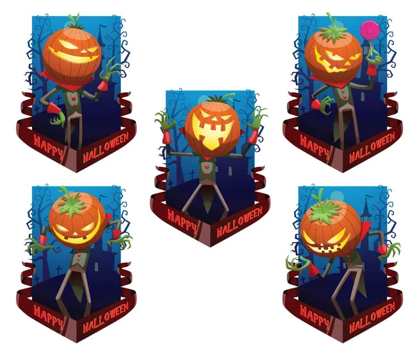 Set of cards "Happy Halloween" with Jack O' Lantern — Stock Vector