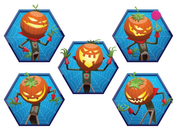 Conjunto de molduras azuis com Jack O 'Lantern — Vetor de Stock