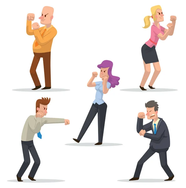 Set of fighting businessmen and business women — Stock Vector