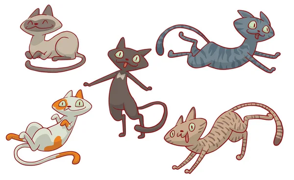 Conjunto de cinco lindos gatos diferentes — Archivo Imágenes Vectoriales
