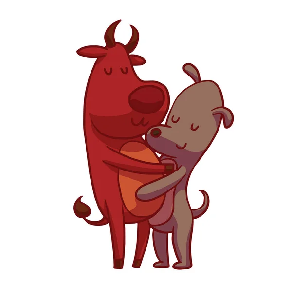 Tiere, Stier und Hund umarmen — Stockvektor