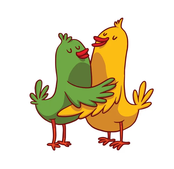 Hugging animals, green and yellow birds — Stock Vector