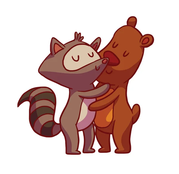 Hugging animals, raccoon and bear — Stock Vector