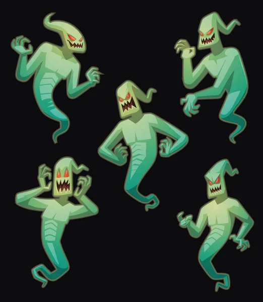 Set of five funny light green ghosts Stock Illustration