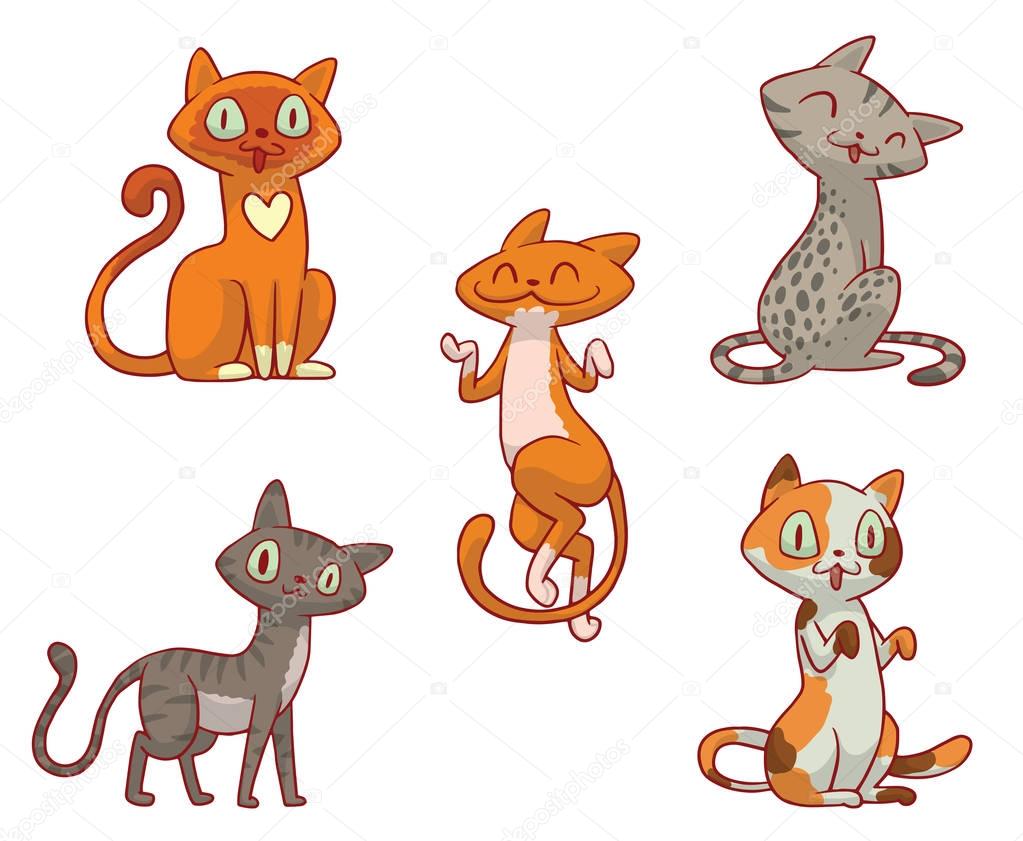 Set of colored different cats