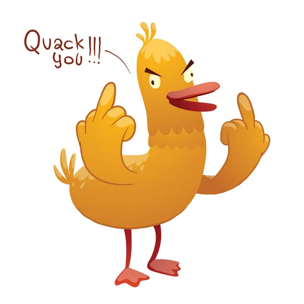 Funny yellow duck showing fuck by the two wings — Stock Vector