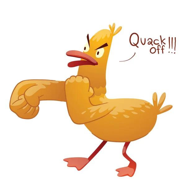 Funny yellow duck  fight with someone to the left — Stock Vector