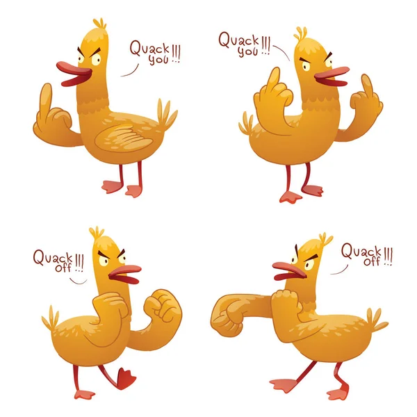 Set of funny yellow rude ducks — Stock Vector