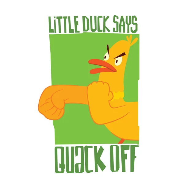 Έμβλημα, αστεία κίτρινη duck καταπολέμηση με κάποιον προς τα αριστερά — Διανυσματικό Αρχείο