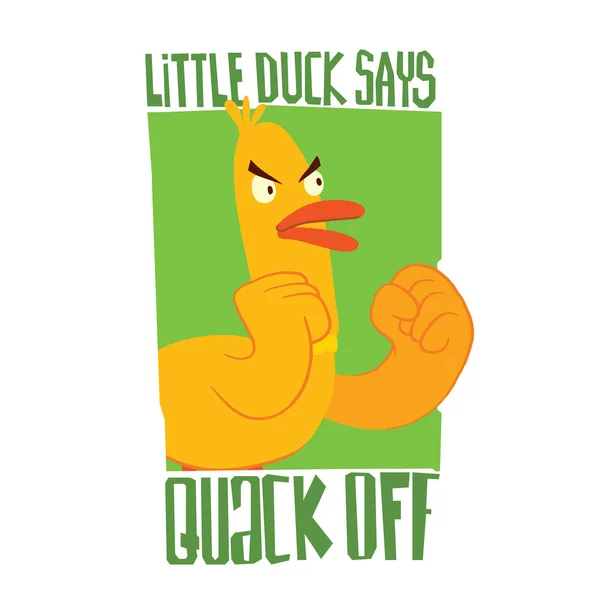 Emblém, legrační žlutá kachna bojovat s někým, doprava — Stockový vektor