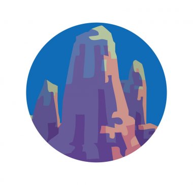 Yuvarlak etiket, üç zirveleri ile büyük mor dağ