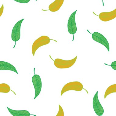 Yeşil ve sarı dekoratif yaprakları ile sorunsuz çiçek desenli