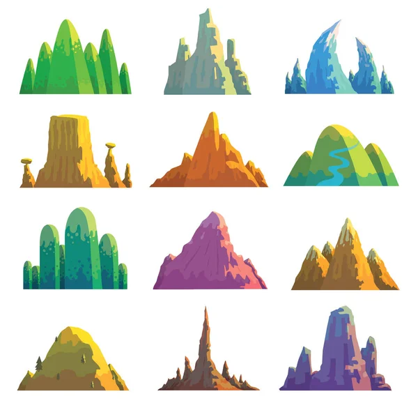 Set of twelve various mountains — Stock Vector