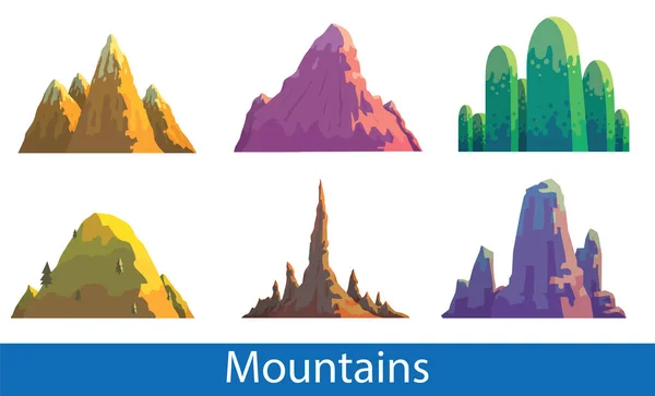 Conjunto de seis montañas diversas — Archivo Imágenes Vectoriales