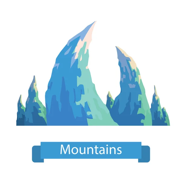Blauer Berg mit sechs scharfen eisigen Gipfeln — Stockvektor
