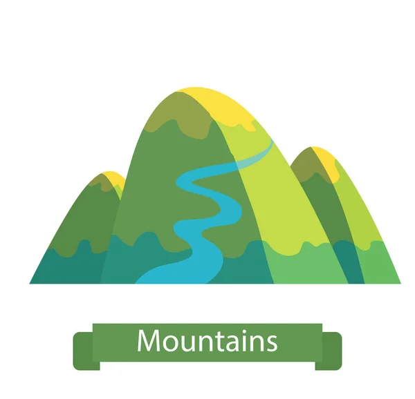 Montagne vert-jaune avec rivière — Image vectorielle