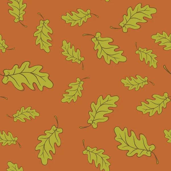 Padrão floral sem costura laranja com folhas de carvalho verde decorativo — Vetor de Stock