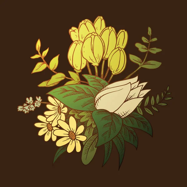 花束: チューリップ、ユリ、カラー画像 — ストックベクタ