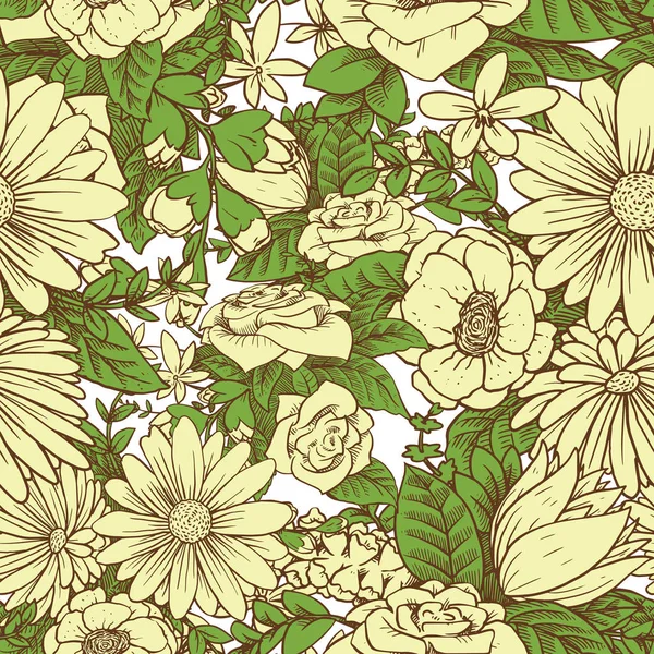 Απρόσκοπτη λουλουδάτο μοτίβο με όμορφα λευκά άνθη — Διανυσματικό Αρχείο