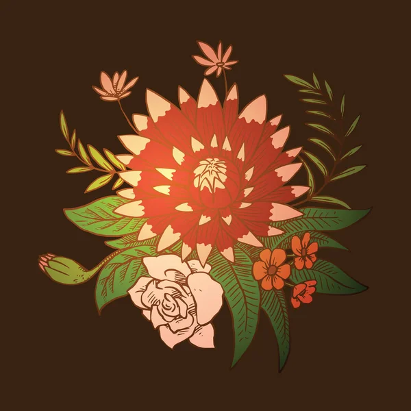Kytice: chryzantéma, růže, barevný obraz — Stockový vektor