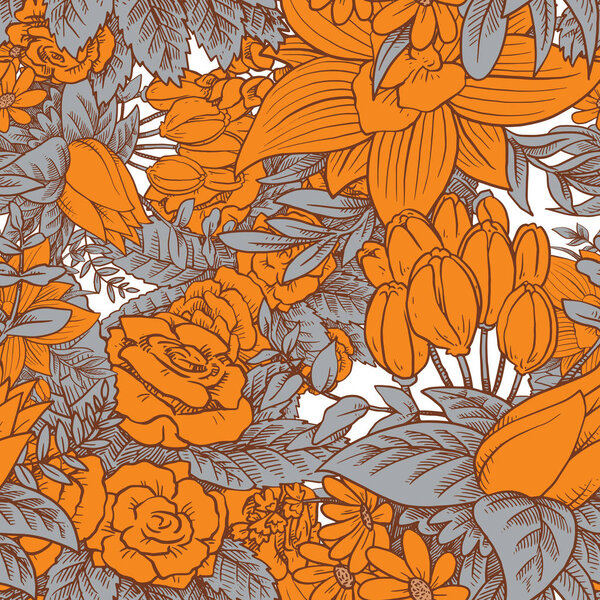 Seamless floral pattern with beautiful orange flowers 
