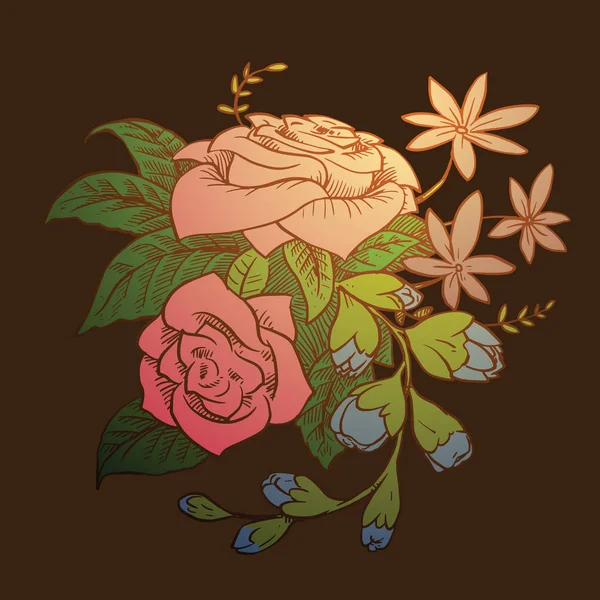Buchet: trandafiri, crini, imagine de culoare — Vector de stoc