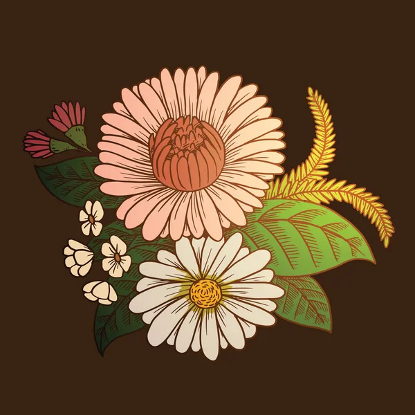 Kytice: chryzantéma, sedmikrásky, barevný obraz — Stockový vektor