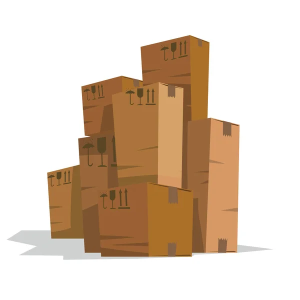 Sept longues boîtes en carton brun clair — Image vectorielle