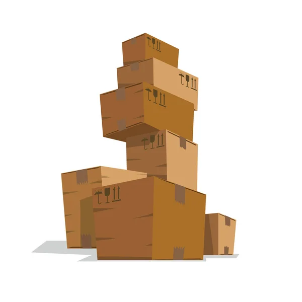 Sieben mittelhellbraune Kartons wie ein Turm — Stockvektor
