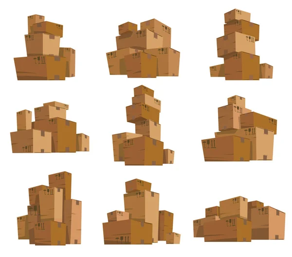 Set of cardboard boxes of different shapes and sizes — Stock Vector