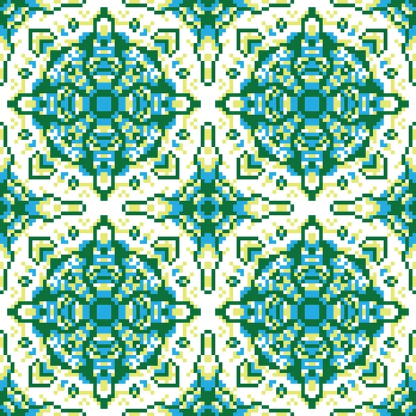 Naadloze pixel groenblauwe patroon — Stockvector