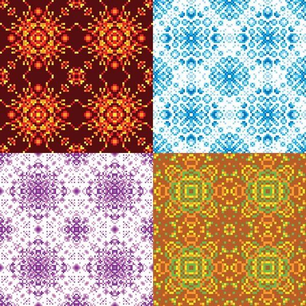 Set of abstract seamless pixel red, blue, purple, orange pattern — Stock Vector