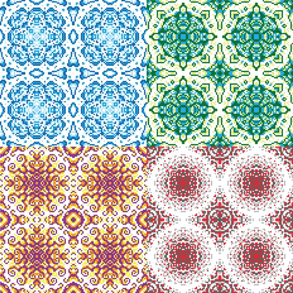 Conjunto de abstracto sin costura pixel azul, geen, púrpura, rojo patrones — Vector de stock