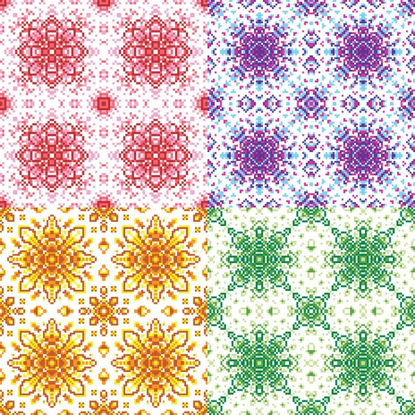 Joukko abstrakti saumaton pikseli punainen, violetti, ruskea, vihreä kuvio — vektorikuva