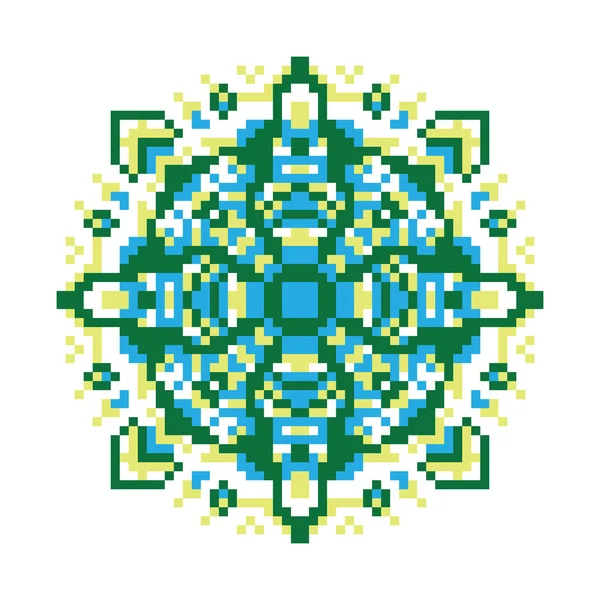 Pixel oriental verde-azul patrón — Vector de stock