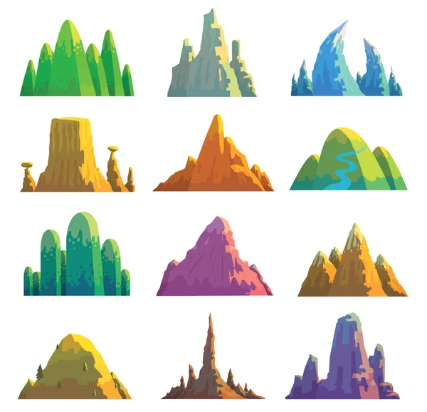 Set aus zwölf verschiedenen Bergen Vektorgrafiken