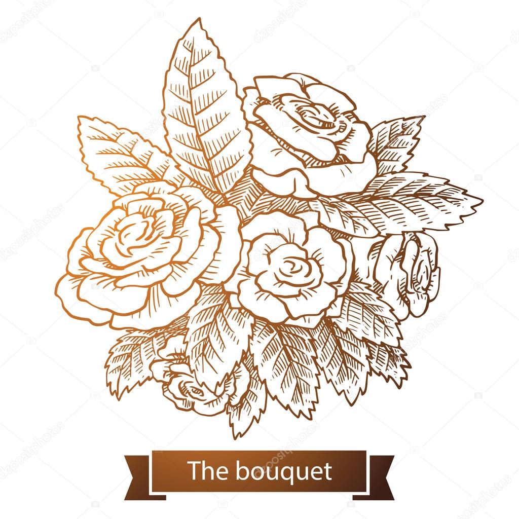 Bouquet:  roses, Line art