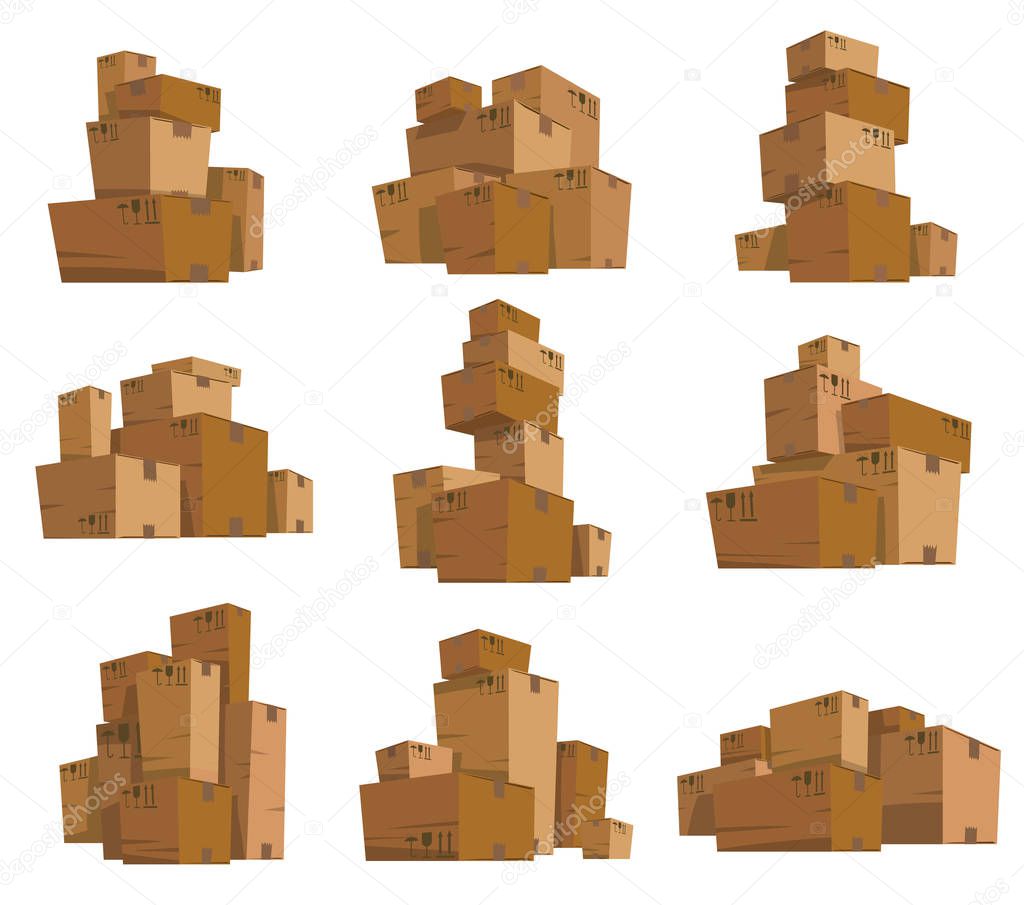 Set of cardboard boxes of different shapes and sizes