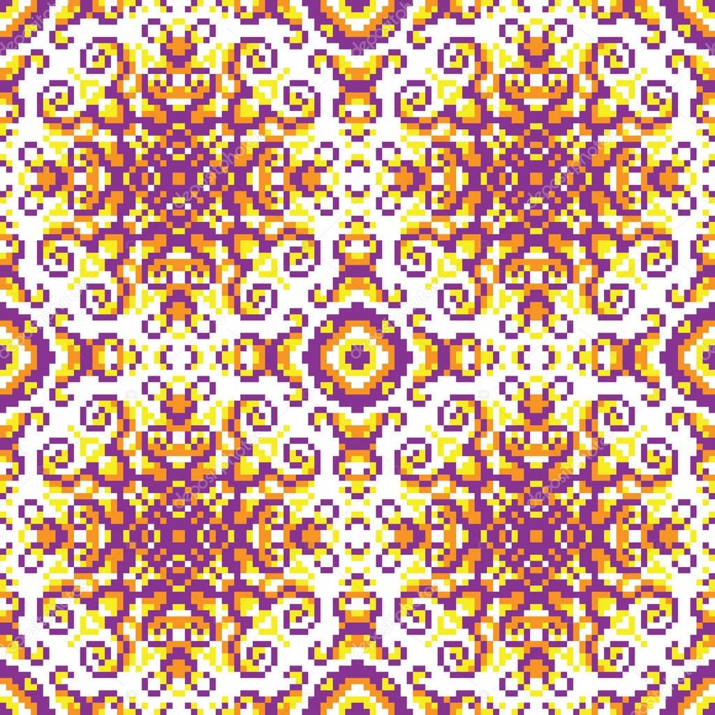 Seamless pixel purple-orange-yellow pattern