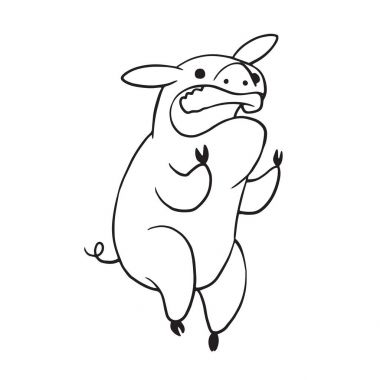 Funny plump pig standing and angrily shouting, monochrome style clipart