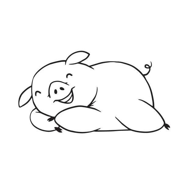 有趣的胖胖猪睡觉，梦见吃的东西，单色麦粒肿 — 图库矢量图片