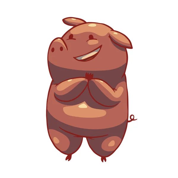 Funny gordito cerdo de pie y sonriendo, imagen en color — Vector de stock